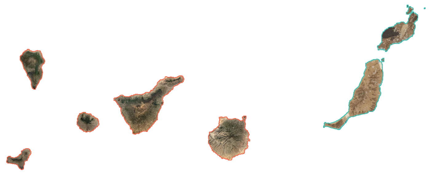 Mapa de las siete islas Canarias: Lanzarote y Fuerteventura, en persona; Gran Canaria, Tenerife, La Gomera, La Palma y El Hierro, online por videollamada
