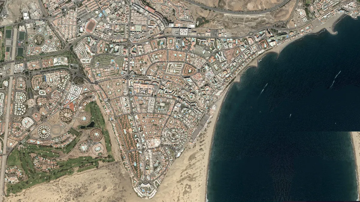 Vista aérea de Playa del Inglés, Gran Canaria
